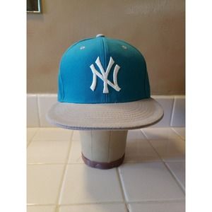 New York Yankee Snapback Premium Flat Teal Gray White Embroidered Adjustable One